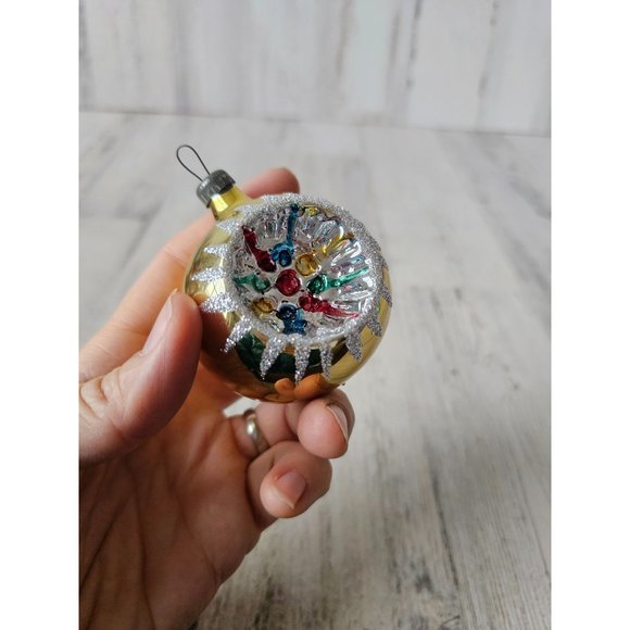 Vintage gold indent glitter silver ball ornament Xmas tree - Picture 8 of 9